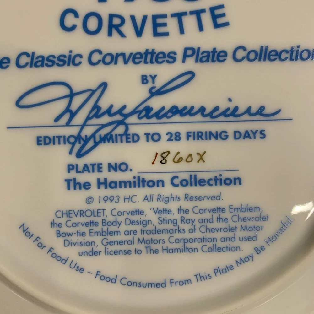 The Hamilton Collection 1963 Corvette Sting Ray Plate # 1860 X